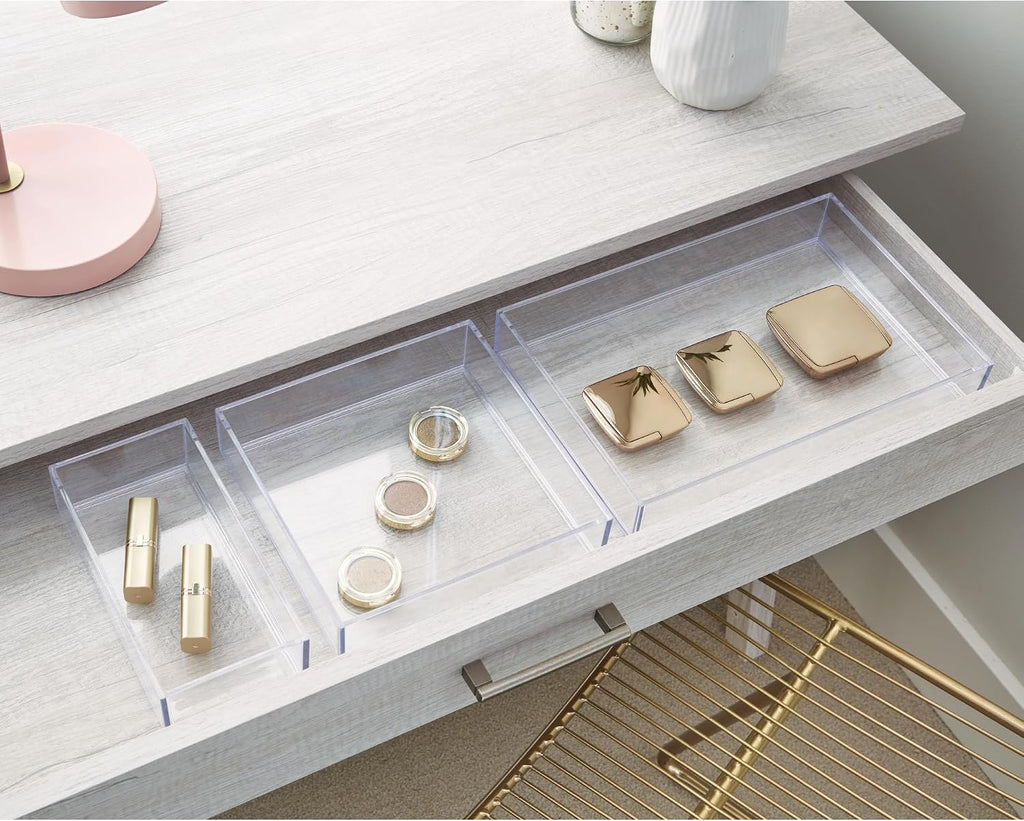 iDesign Makeup Drawer Organizer Tray, Set of 4, Clear