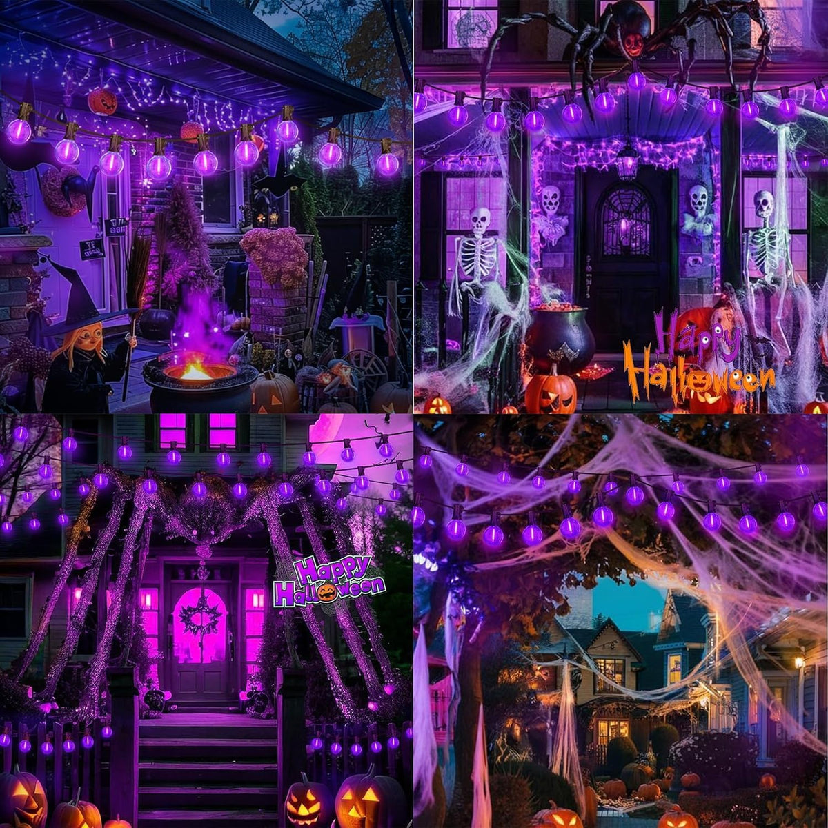 LAMPHOME G40 LED Outdoor Halloween String Lights, 2 Pack 26FT Patio Lights with 12+1 Edison Shatterproof Bulbs(1 Spare), Connectable Outside Lights for Backyard Porch Halloween Christmas Decor, Purple