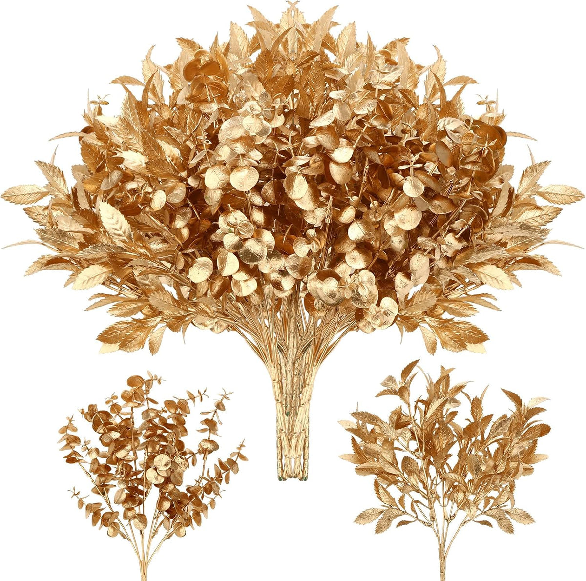 20 Pack Gold Artificial Plants for Christmas Artificial Eucalyptus Leaves