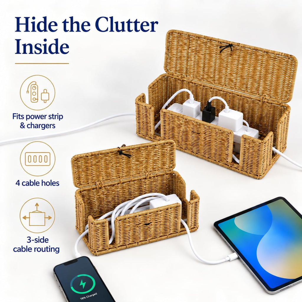 Cable Management Box, 2 Pack Cord Organizer Box, Hider for Power Strips
