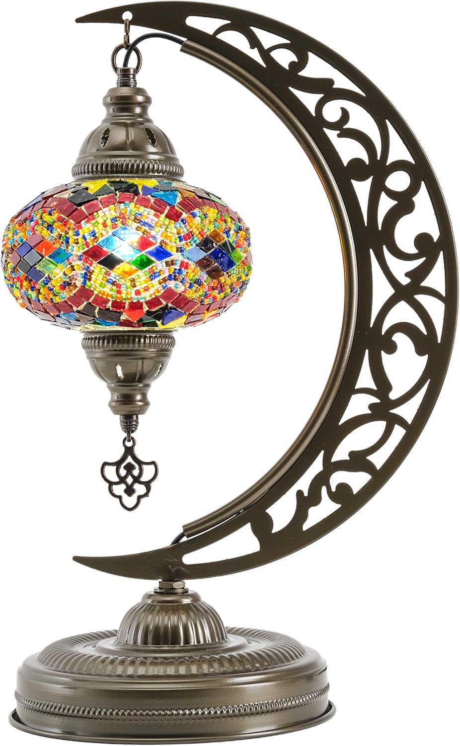 Turkish Mosaic Lamp, Crescent Moon Table Lamp, E12 Bulb Included