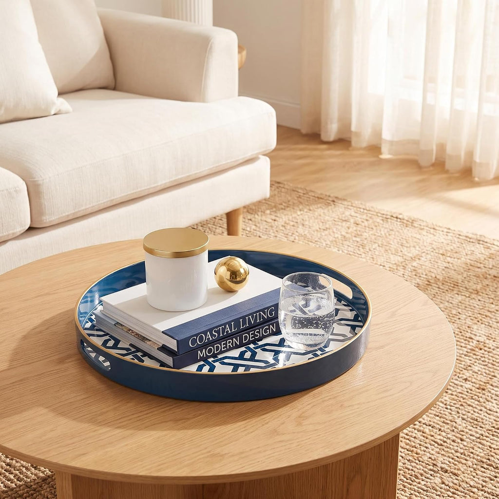 Spsyrine Round Plastic Geometric Serving Tray for Bathroom, Kitchen