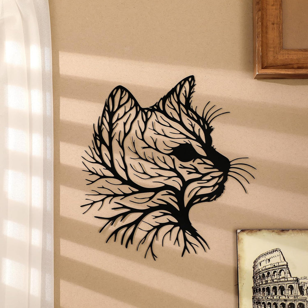 Otoolling Cat Tree Wall Art Silhouette Black Cat Wall Decor Metal Geometric Animal Art for Living Room Above TV Home Decoration, 10.2 x 10 Inch(Classic)