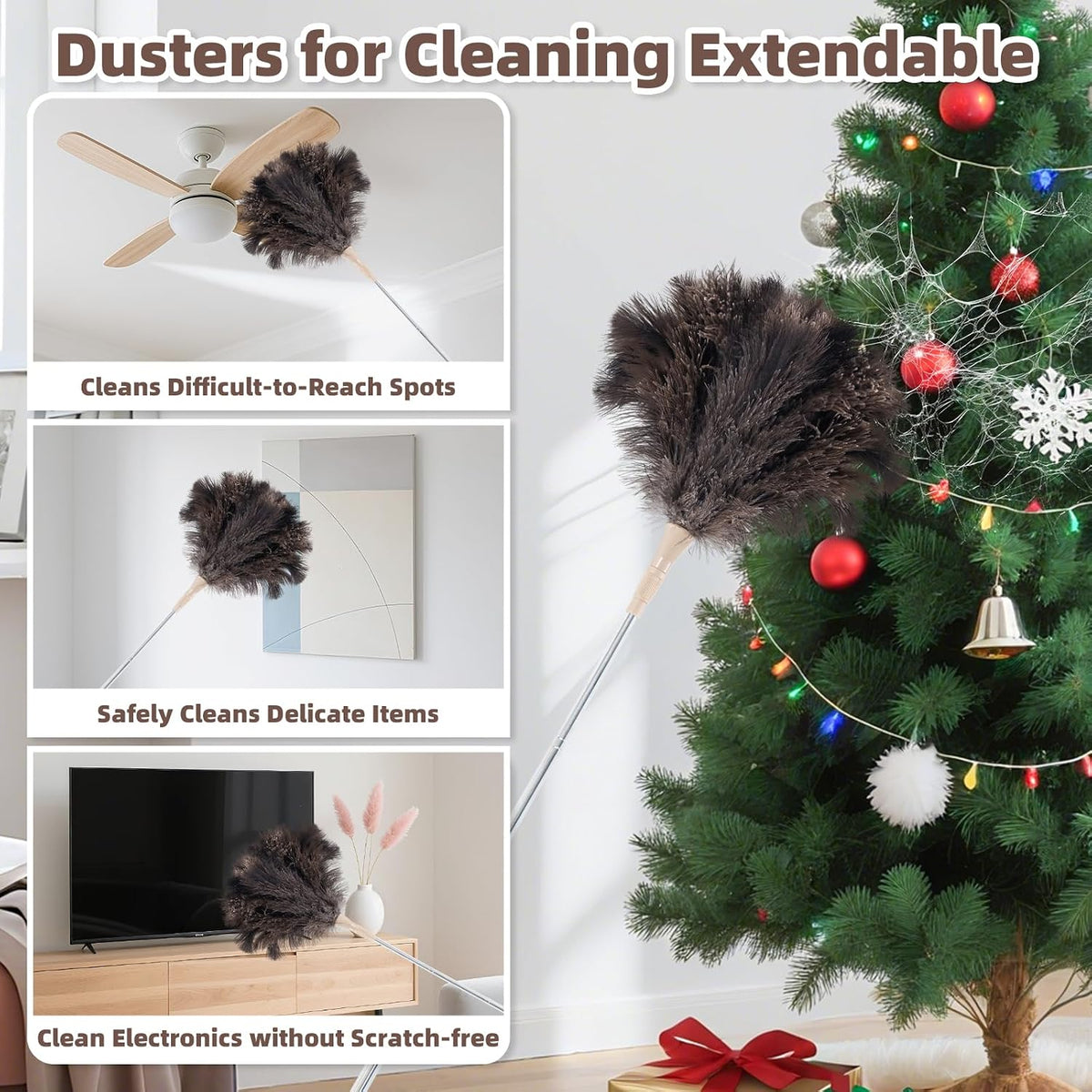 Ostrich Feather Dusters for Cleaning Kit - Soft Feather Duster Extendable