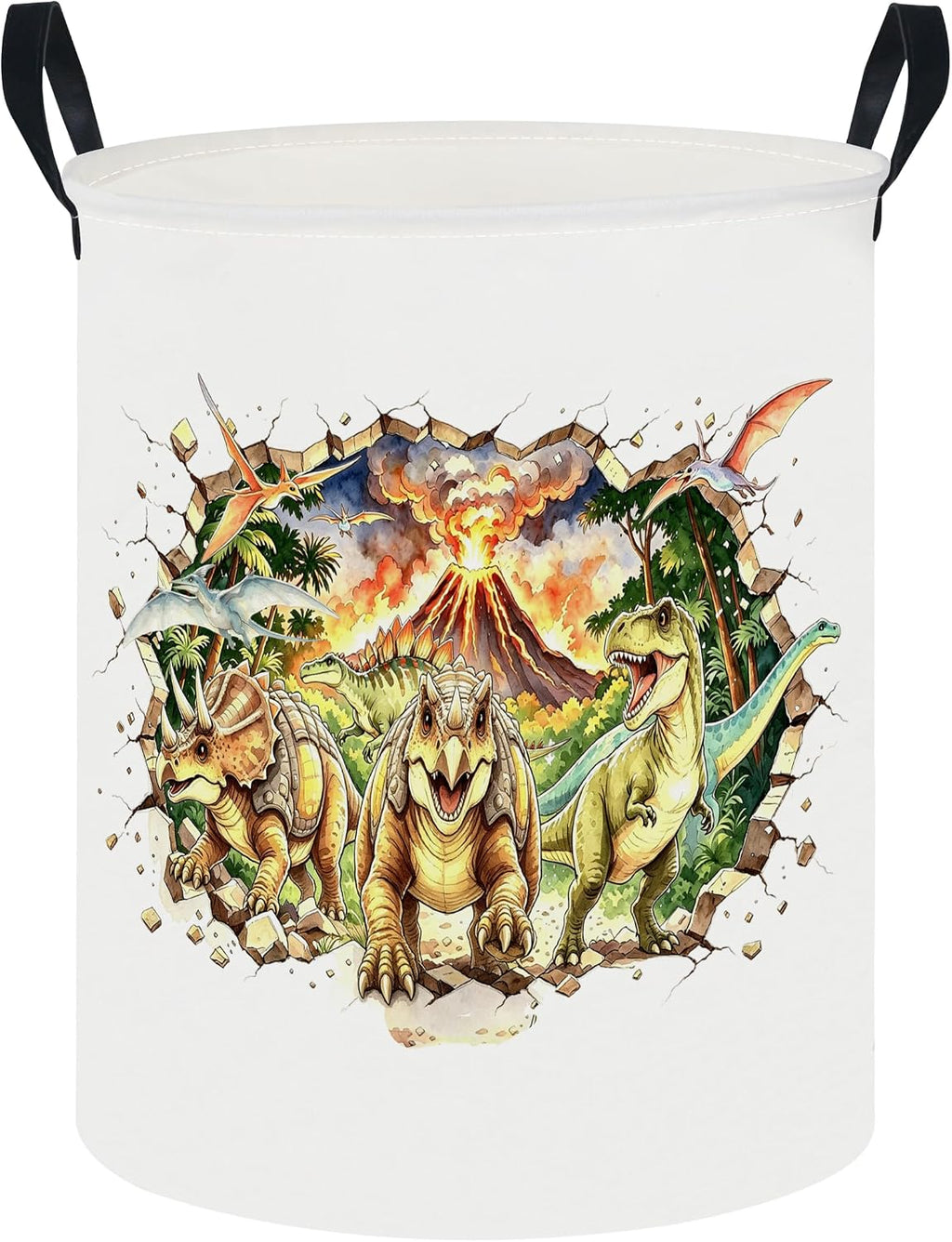 19.7" Laundry Basket,Dirty Clothes Hamper,Waterproof Storage Bin,Room Decor,Gift Baskets(Crossing Dinosaur)