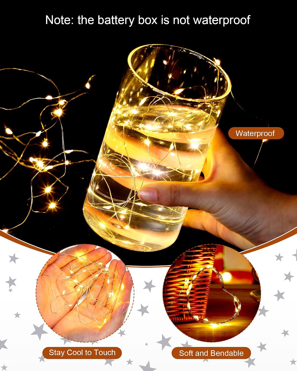 Riakrum 100 Pack Fairy Lights Battery Operated 7ft 20 LED,Warm