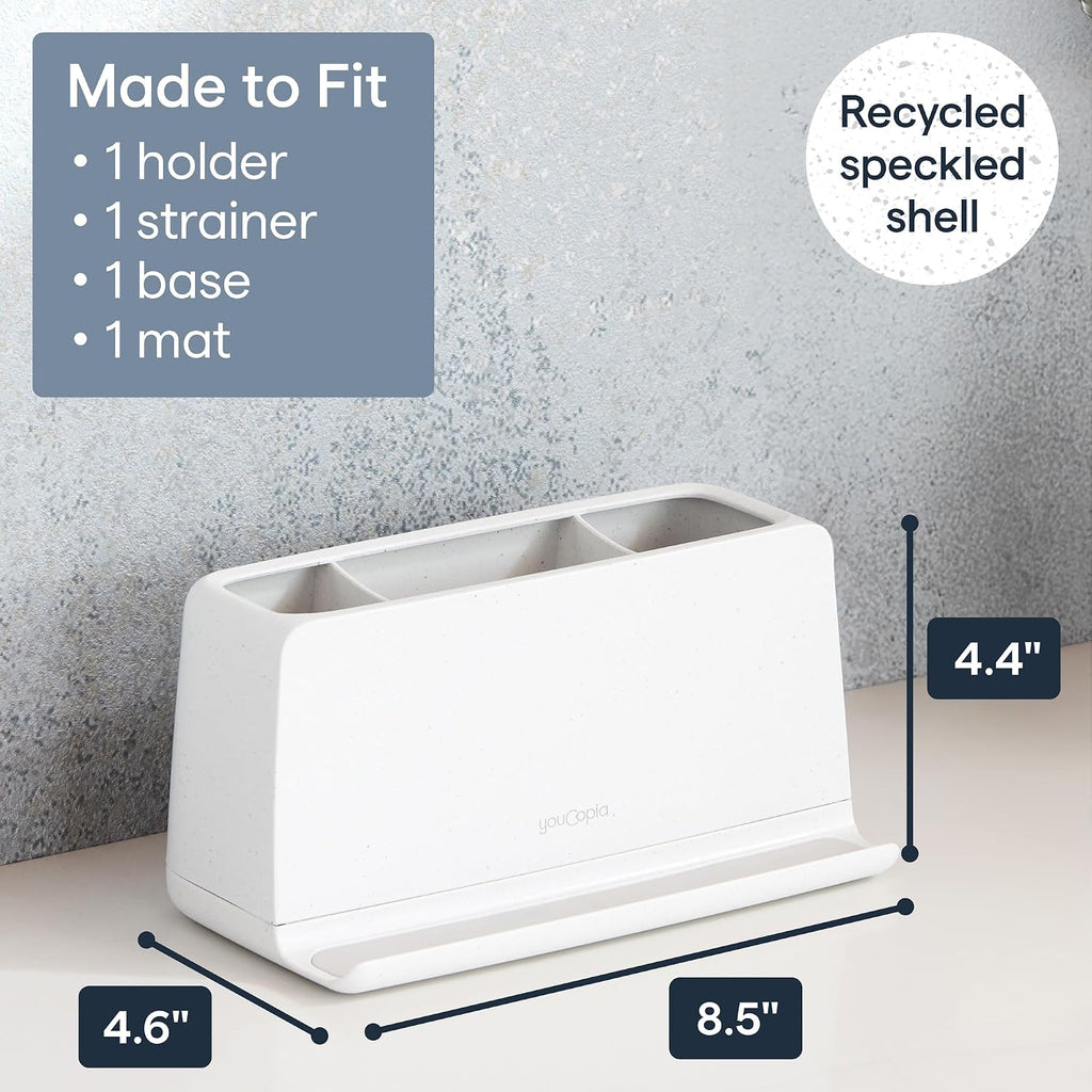 YouCopia The Ledge Toothbrush Holder, 3-Slot, Bathroom Vanity Counter Organizer with Cord Slots, Removable Base and Storage for Phones, Toothpaste and Accessories