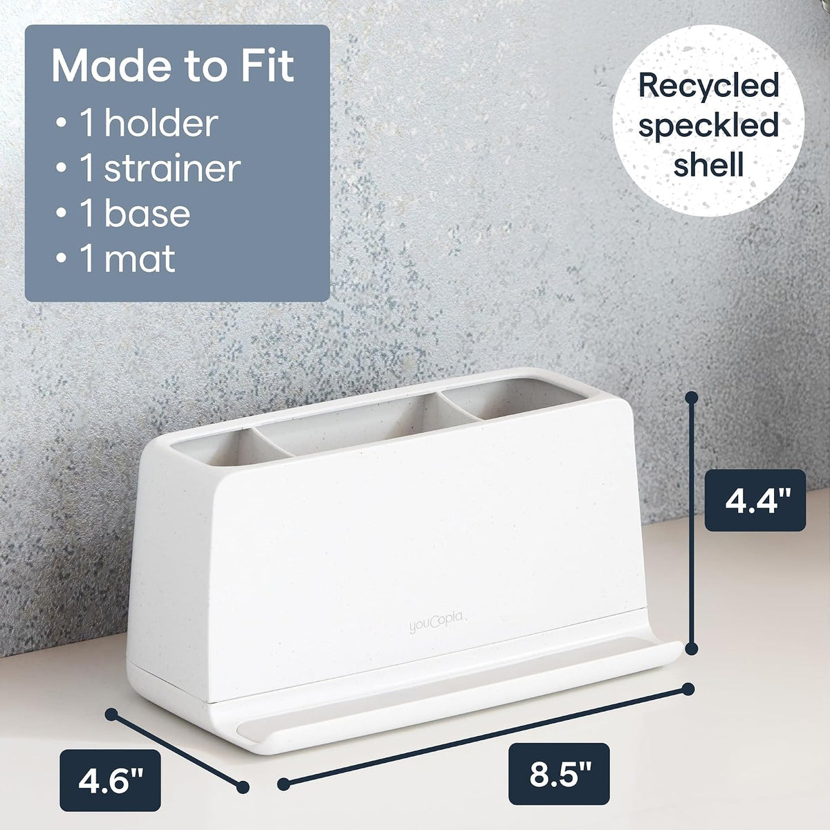 YouCopia The Ledge Toothbrush Holder, 3-Slot, Bathroom Vanity Counter Organizer with Cord Slots, Removable Base and Storage for Phones, Toothpaste and Accessories