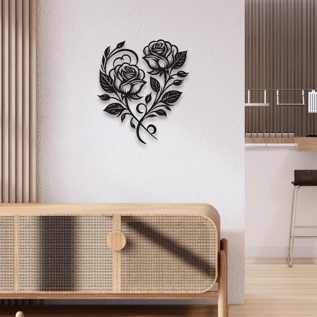 YATEASLU Metal Rose Heart Wall Decor, Black, 12.6x11 Inch
