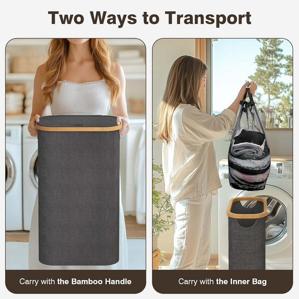 Bathola Slim Laundry Hamper with Lid, 75L Small Laundry Basket, Dark Grey