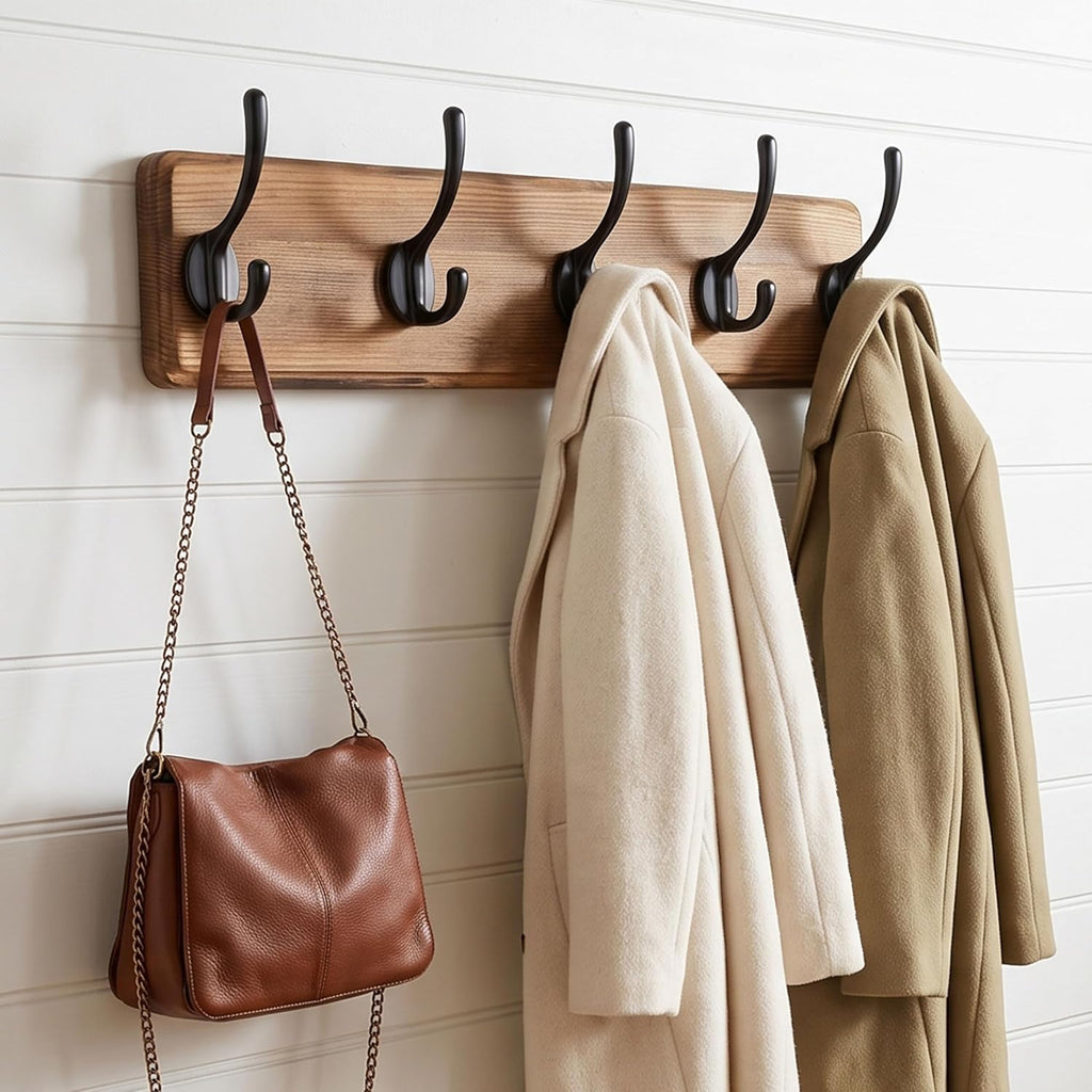 WEBI Coat Rack Wall Mount,Coat Hooks Wall Mounted,16" Hole to Hole,Coat Hanger Wall,Hook Rack Rail,5 Hooks for Hanging Jacket,Clothes,Hats,Rustic Brown