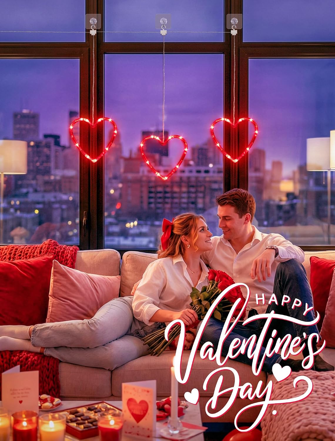 woohaha Heart Valentine's Day Window Lights, 30LED Red