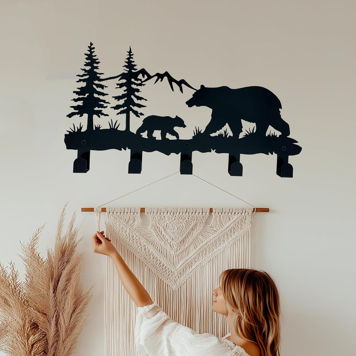 Metal Bear Coat Hooks - Animal Theme Wall Art Decor and Key Holder, Hangers for Clothes, Hat, and Backpack, Home Storage Decor for Entryway, Hallway, Office, Kitchen, and Living Room