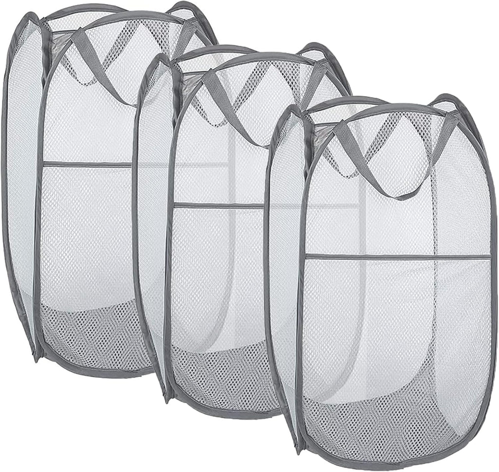 Larpur Pack of 3 Pop up Laundry Hampers, Collapsible Laundry Baskets, Gray