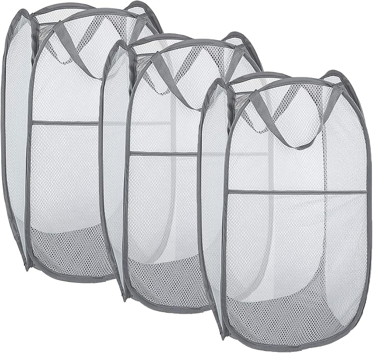 Larpur Pack of 3 Pop up Laundry Hampers, Collapsible Laundry Baskets, Gray