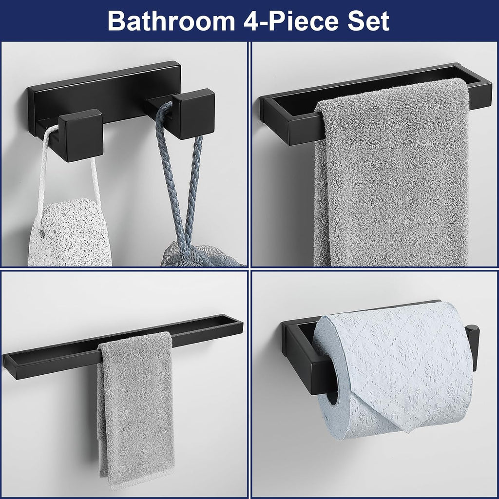 Lairuier Matte Black Bathroom Hardware Accessories, 4PCS Towel Bar Set