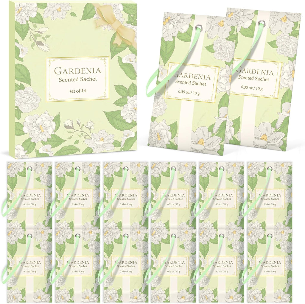 SCENTORINI Scented Sachets for Drawer and Closet, Gardenia Scent 14 Pack