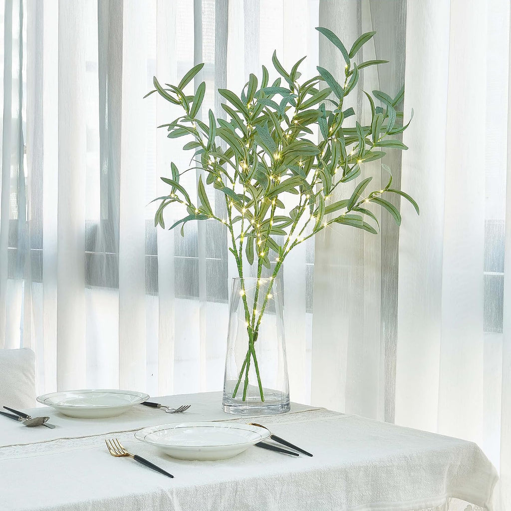 LITBLOOM Lighted Olive Branches 24IN 72 LED with Timer Battery Operated Lit Artificial Greenery for Wedding Party Spring Home Decoration Indoor Outdoor