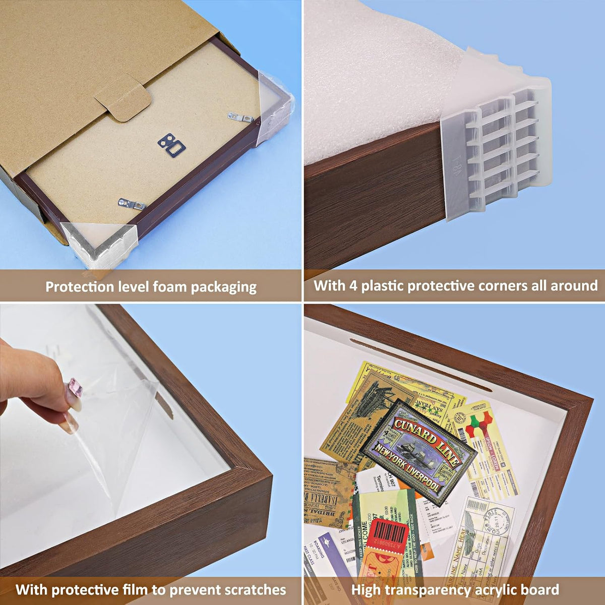 ZEEYUAN Adventure Archive Box 12x12inch Adventure Box for Travel Life in a Box Memories Shadow Box with Slot, Top Loading Tickets keepsake Box Display Travel Frame, ZYBOX01