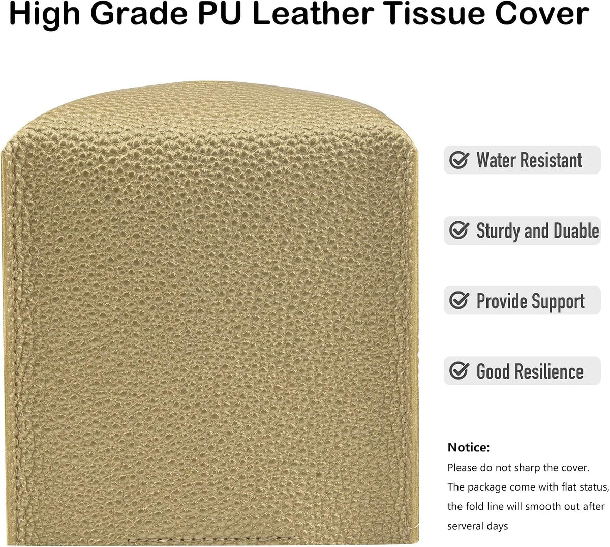 Square Tissue Box Cover PU Leather Tissue Holder for Bathroom, Cube Décorative Organizer, Tissue Paper Dispenser for Bathroom, Kitchen, Bedroom, Office, Tabletop (2, Gold)