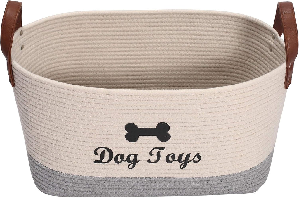 Large Dog Toy Basket, 100% Cotton Rope Dog Toy Storage Bin-Beige