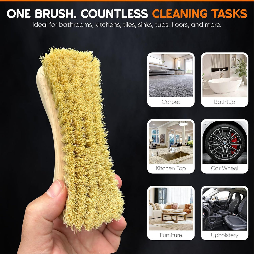 All-Natural Wooden Scrub Brush Set | Eco-Friendly Cleaning Brush Set with Tampico Bristles | Floor Scrub Brush & Shower Scrubber for Bathroom, Tub, Kitchen & Carpet | Sustainable Set – Pack of 2