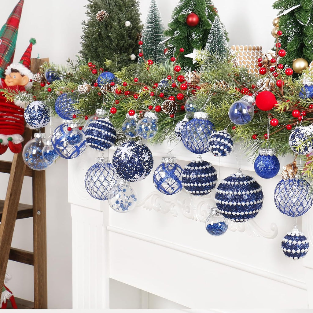 33PCS Blue Christmas Ball Ornaments Set for Xmas Tree Decorations