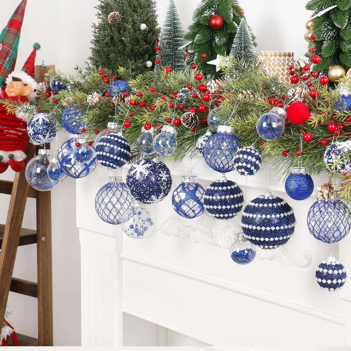 33PCS Blue Christmas Ball Ornaments Set for Xmas Tree Decorations