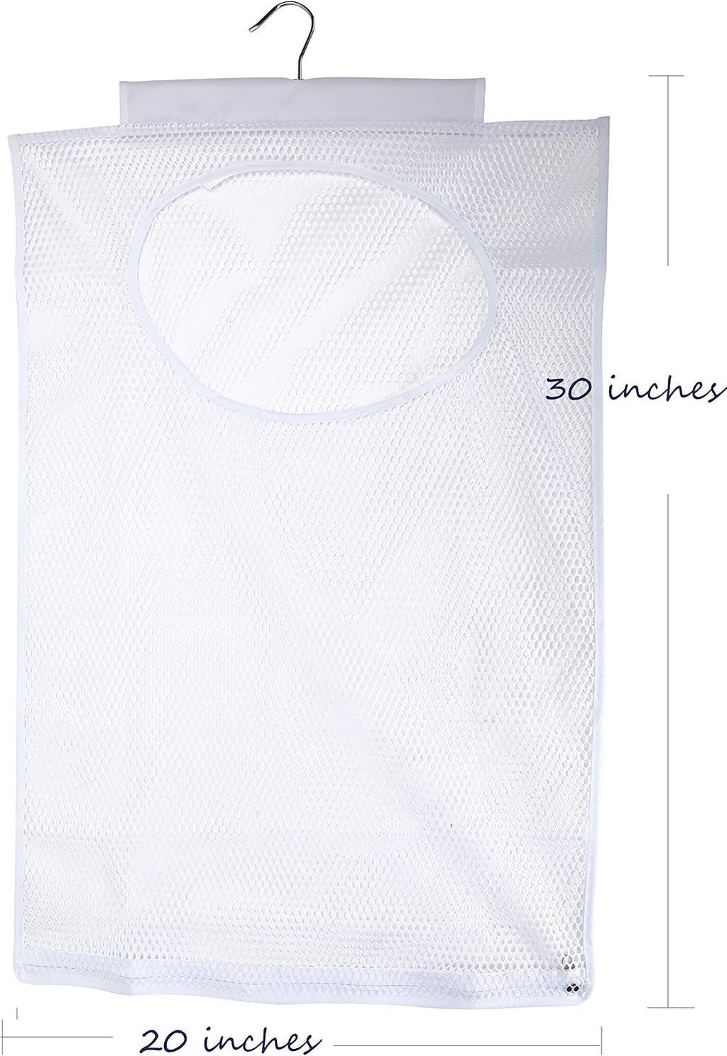 Door-Hanging Mesh Laundry Hamper Bag, Space Saving Corner Small Laundry Basket Dirty Clothes Hamper with Rotating Metal Hanger for Apartment, RV, Camper, Cabin, College Dorm Use (White)