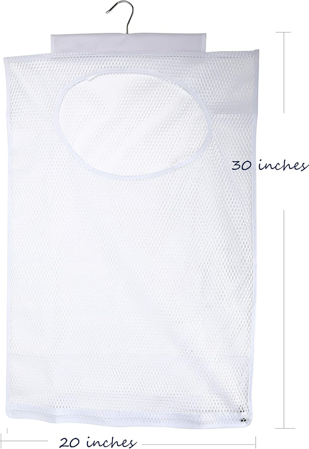 Door-Hanging Mesh Laundry Hamper Bag, Space Saving Corner Small Laundry Basket Dirty Clothes Hamper with Rotating Metal Hanger for Apartment, RV, Camper, Cabin, College Dorm Use (White)