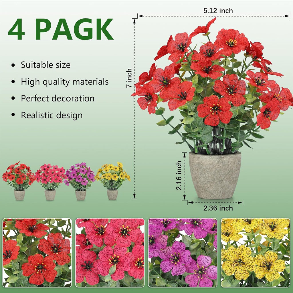 4 Pack Small Fake Plants Potted Artificial Plants Artificial Flowers Potted