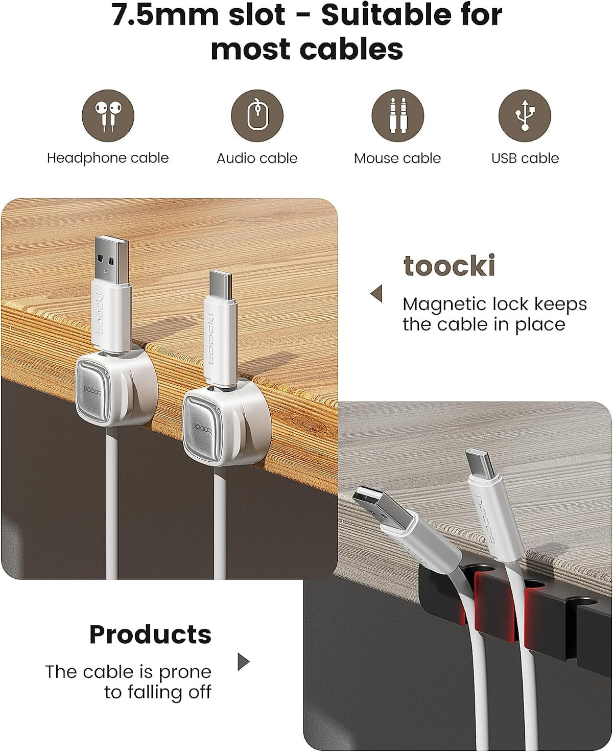Toocki 6 Pack Magnetic Cable Clips, White