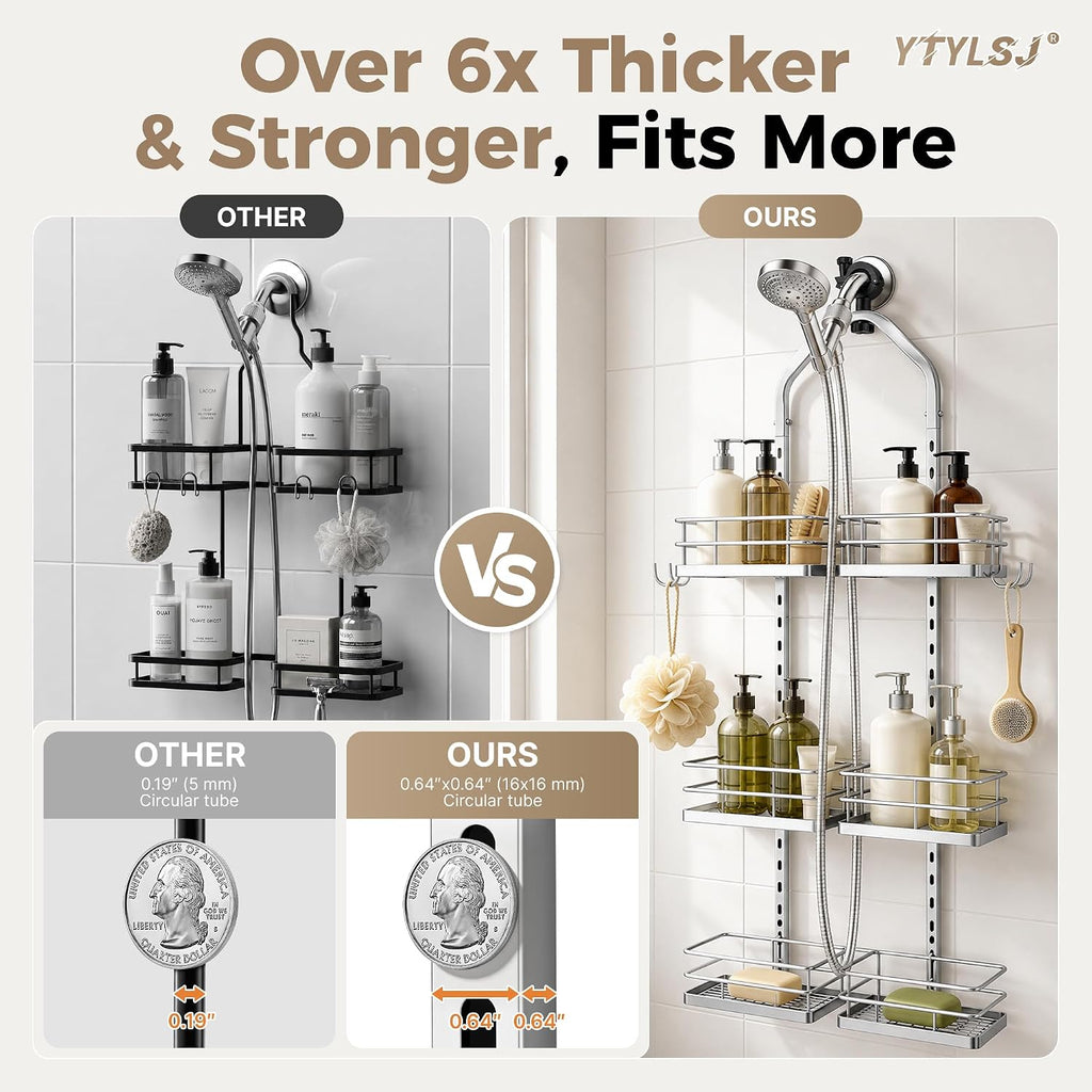 3-Tier Hanging Shower Caddy for Handheld Showerhead, Silver