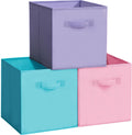 11x11 Storage Bins, Set of 3 Storage Cubes, Collapsible Cube Storage Box, Fabric Closet Organizers with Handles for Home, Office, Closet Shelf Cabinet, Bookcase, Multi-Color