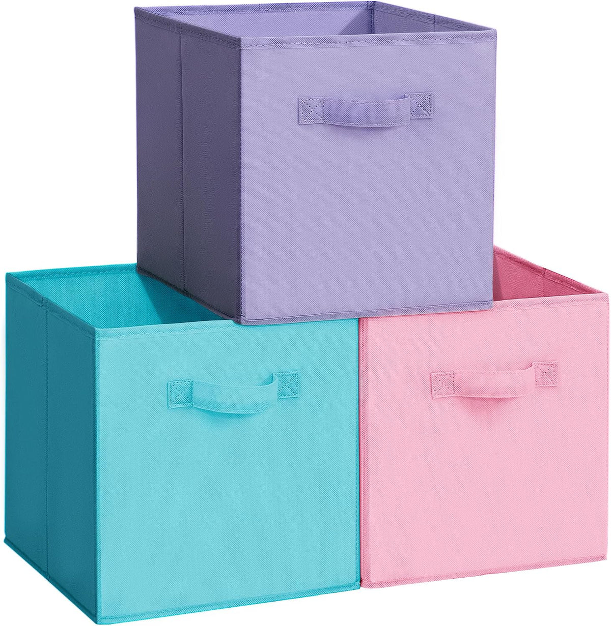 11x11 Storage Bins, Set of 3 Storage Cubes, Collapsible Cube Storage Box, Fabric Closet Organizers with Handles for Home, Office, Closet Shelf Cabinet, Bookcase, Multi-Color