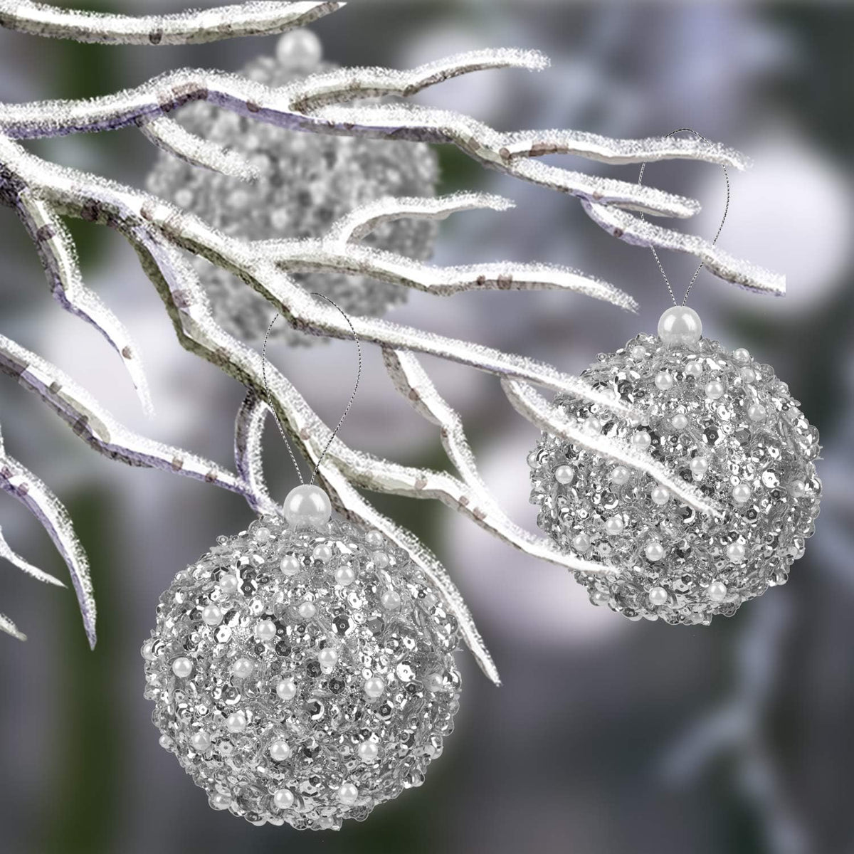 4.25" Silver Shatterproof Christmas Ball Ornaments, 4pc Set for Xmas Trees and Holiday Decor