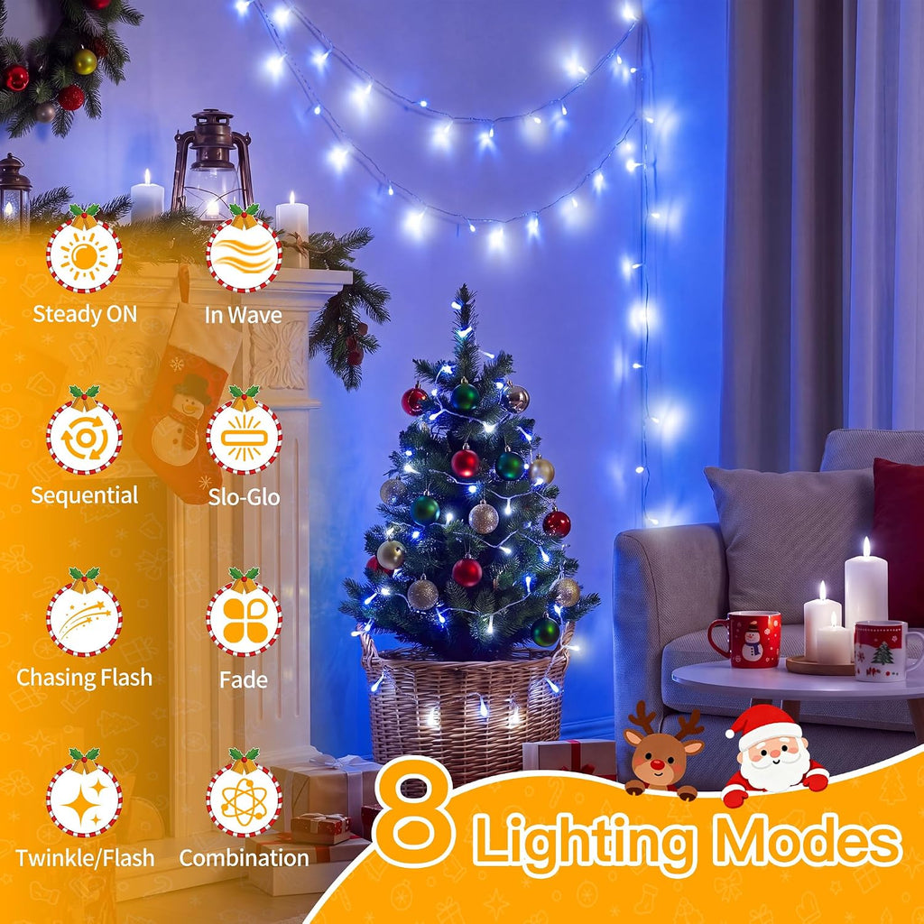 Ollny 100 LED Christmas Lights 33FT, Blue & White Connectable Fairy Lights