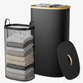 Laundry Hamper with Lid, 90L Large Tall Laundry Basket with Removable Laundry Bag, Collapsible Dirty Clothes Hamper for Bedroom, Bathroom and Laundry Room, Black
