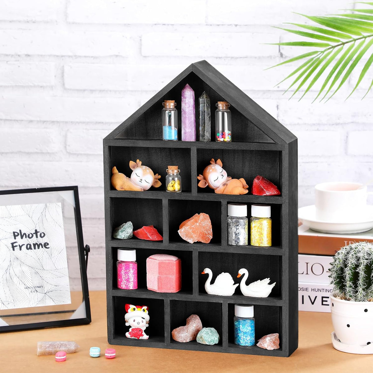 Threehoney Wooden Shadow Cubby Box, Black, 10x15x2.24'', Classic