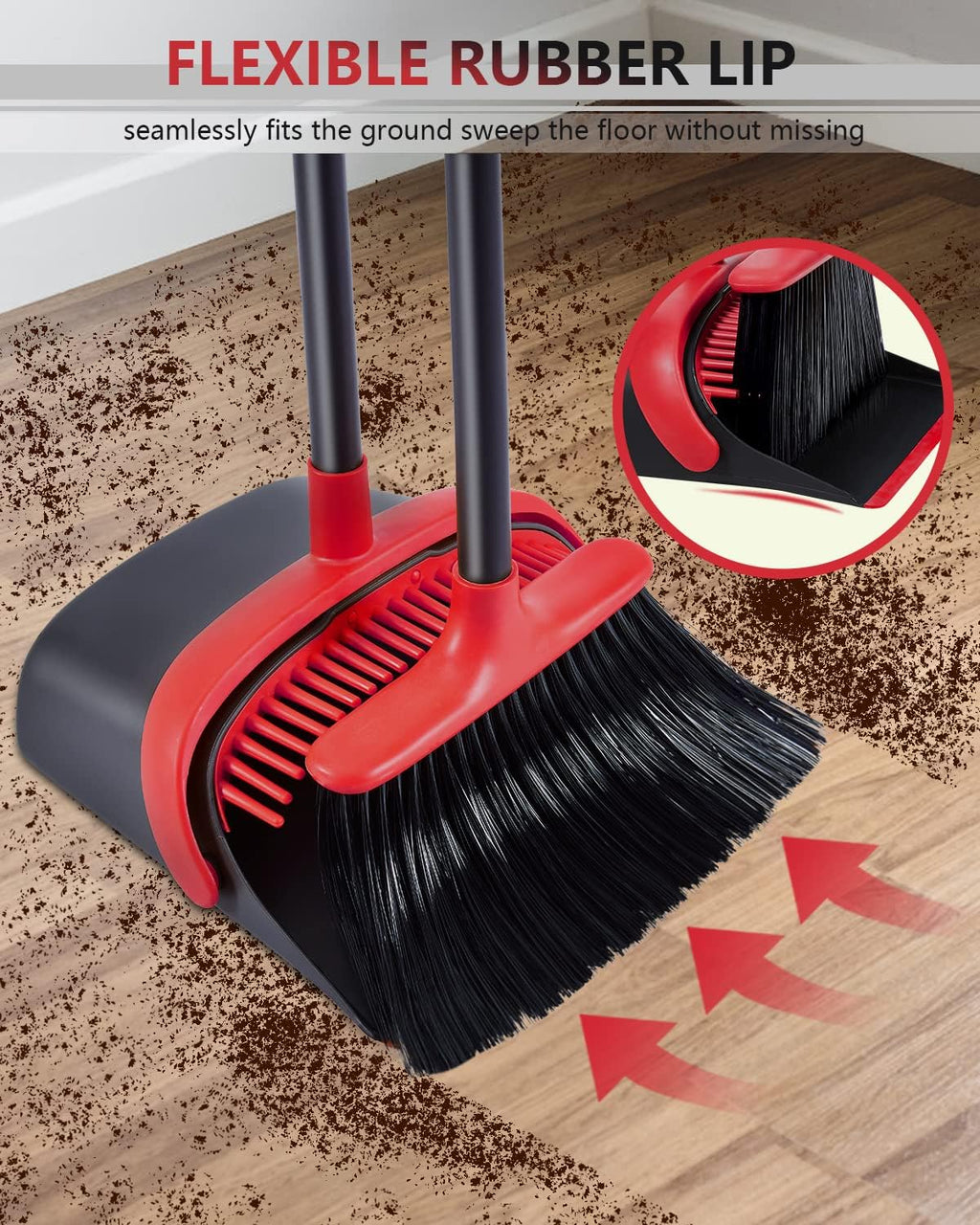 Broom and Dustpan Set, 52’’ Adjustable Handle Broom with Dustpan Combo Set