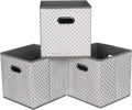 Black Foldable Storage Cubes Bins, Fabric Storage Box Cubes Organizer Baskets with Dual Handles for Home Organizer,Set of 3,(Grey Light)