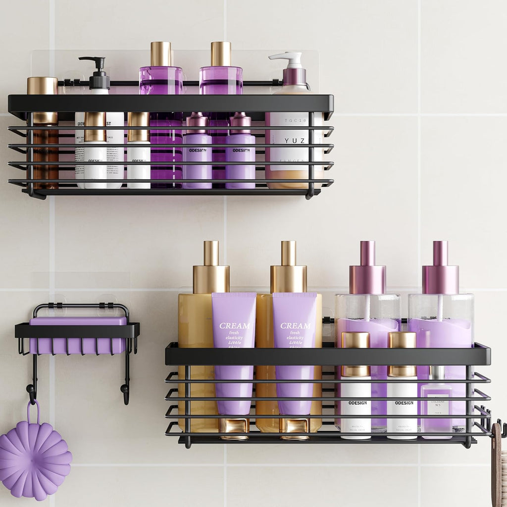 ODesign Shower Shelves Adhesive 3 Pack Stainless Steel Storage Shelve-Black