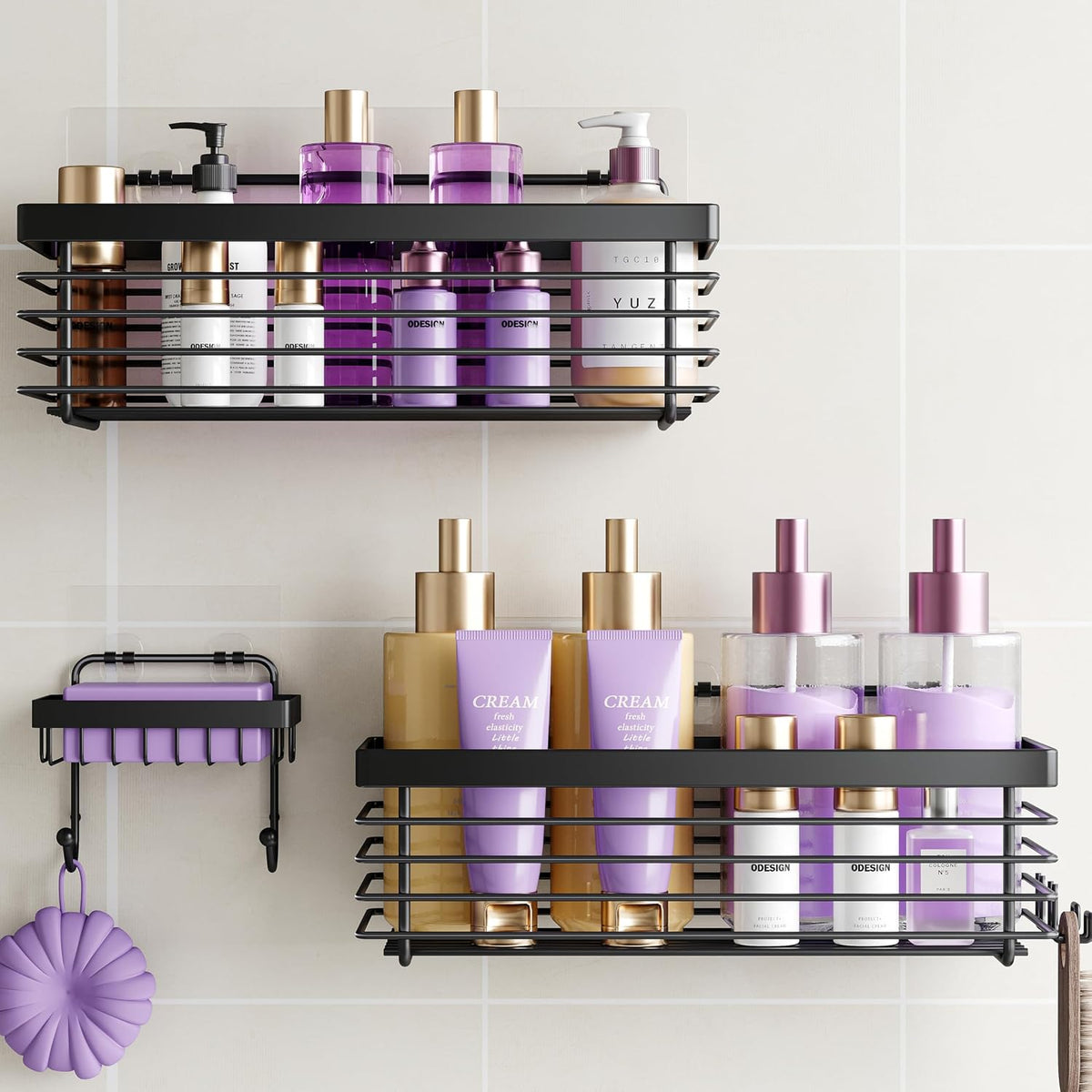 ODesign Shower Shelves Adhesive 3 Pack Stainless Steel Storage Shelve-Black