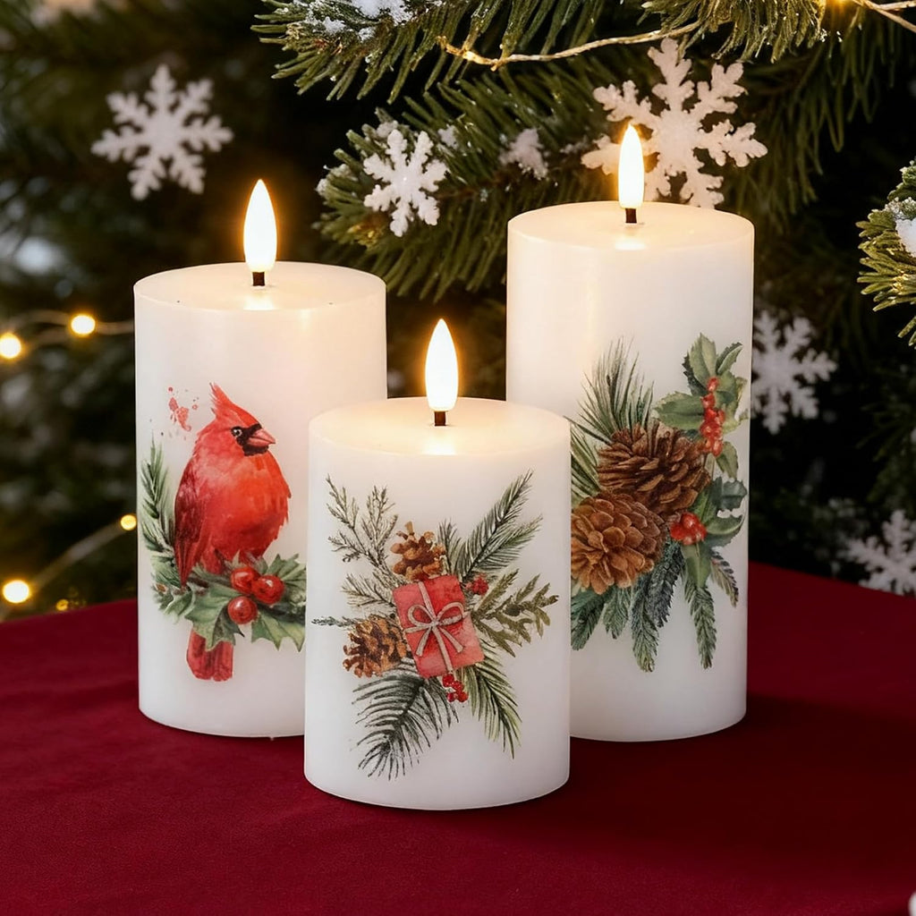 JOIONE Christmas Flameless Pillar Candles with Remote, 3 Pack Home Decor