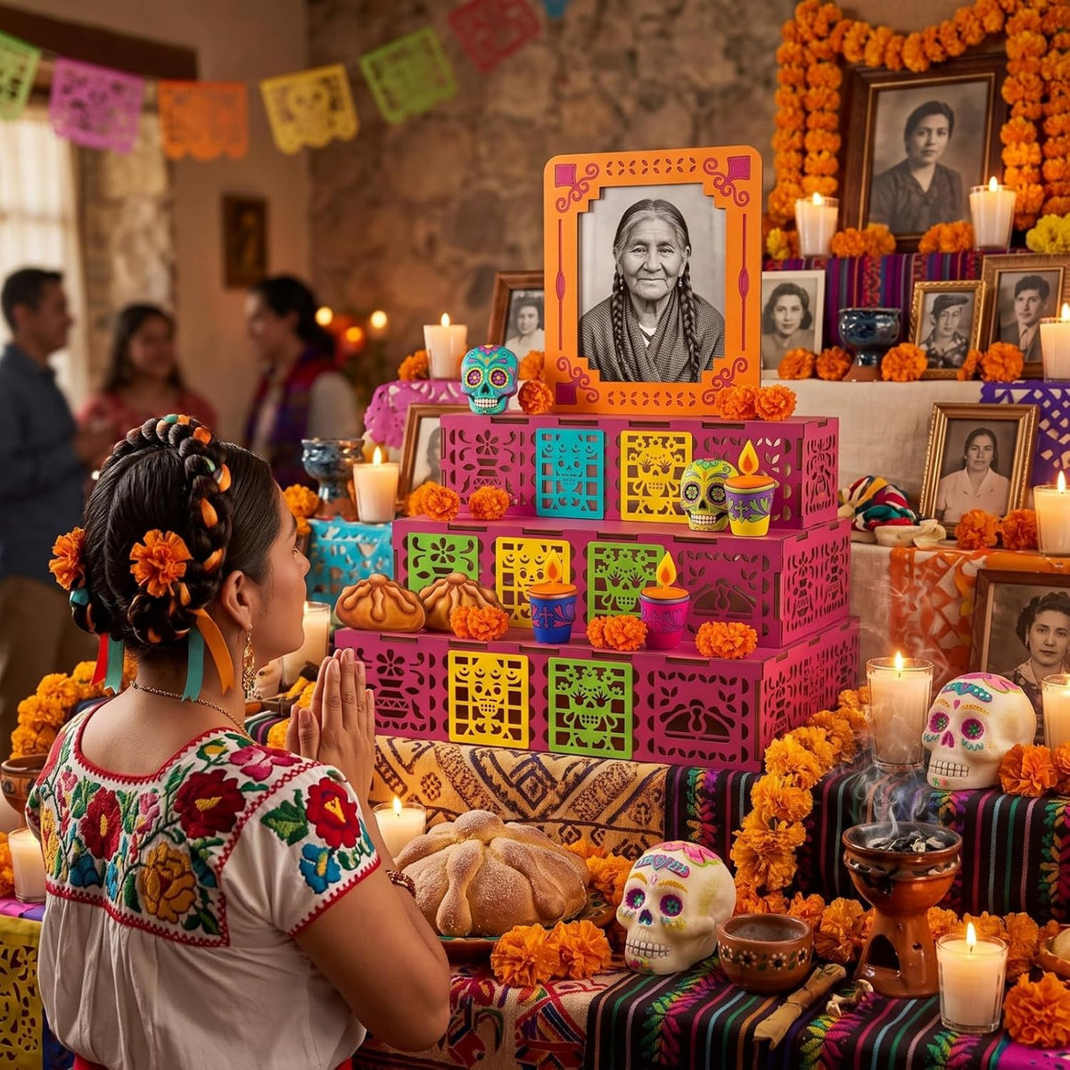 Geelin Dia De Los Muertos Ofrenda Altar Wooden Shadow Box, Classic