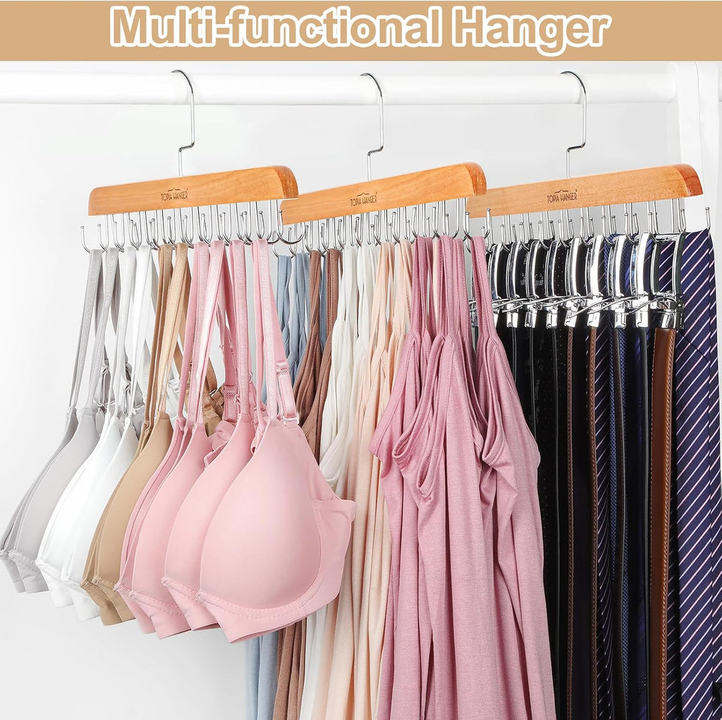 TOPIA HANGER 2 Pack Bra Hanger for Closet, Premium Wooden Tank Top Hangers