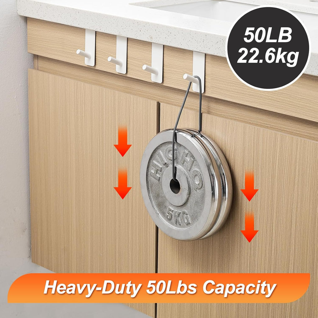 ARTOYS Over The Door Hooks (4 Pack) - Heavy Duty 20mm Wide Hangers for Thick Doors, Holds 50Lbs - EVA Foam Padded No-Scratch Hooks for Cabinets & Closets, White