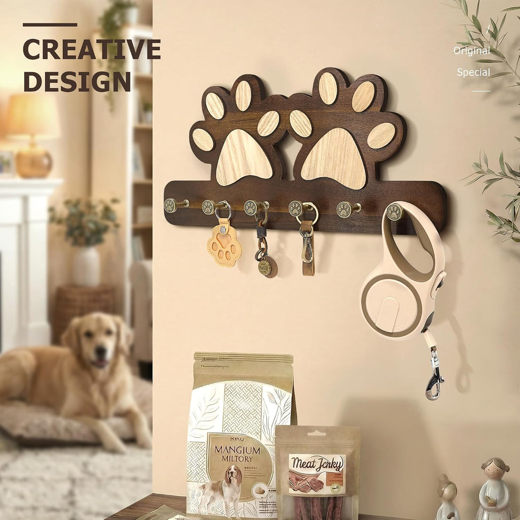 MTERSN Cute Dog Leash Holder for Wall for Apartment Essentials, Dark Brown