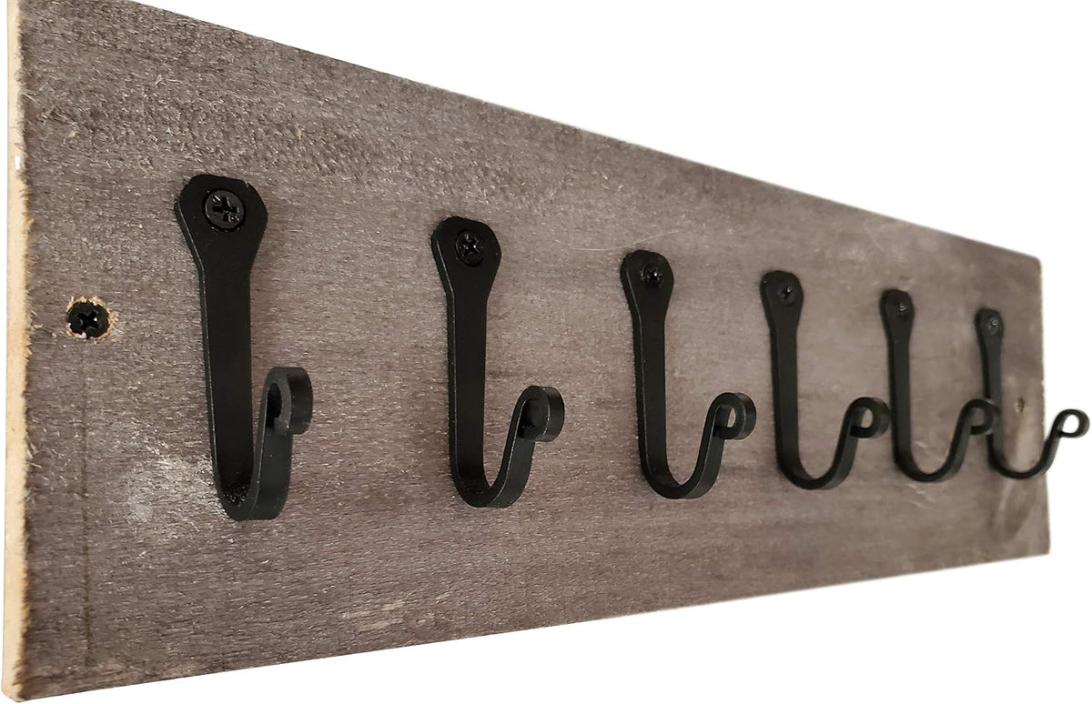 Heavy Duty Cast Iron Wall Hooks – Multi-Purpose hangers for Cast Iron Pots & Pans, Mugs, Towels, Coats, Hats, fireplace, Entryway & More – Rustic Farmhouse Craftsman Décor – Matte Black (6 Pack)
