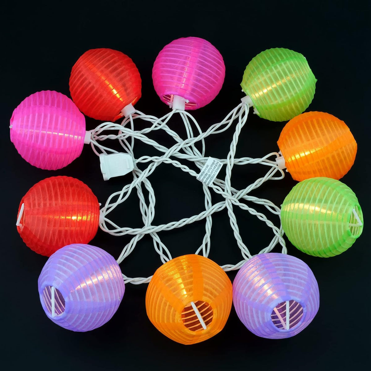 YULETIME Multicolor Lantern String Lights, 10 ct 7.6 ft White Wire Plug-in
